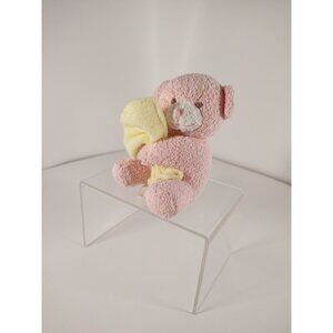 Vtg Baby Ganz  Pink Bear With Yellow Blanket Squeaker toy